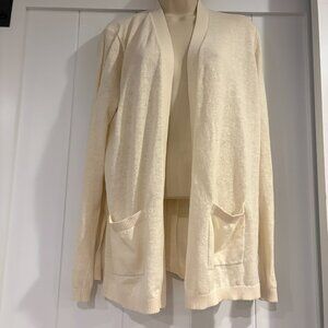 Gap Open Front Cardigan Linen Blend Front Pockets Ivory, Women’s Size M